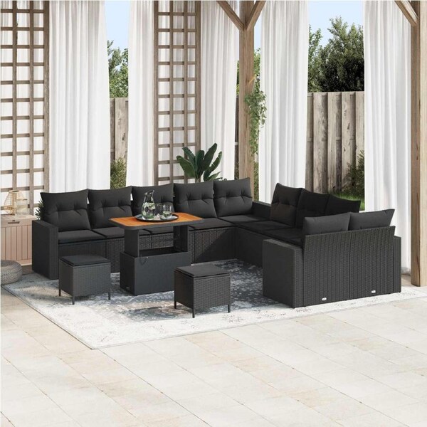 Garden Sofa Set Height-Adjustable 13 pcs Black Poly Rattan vidaXL