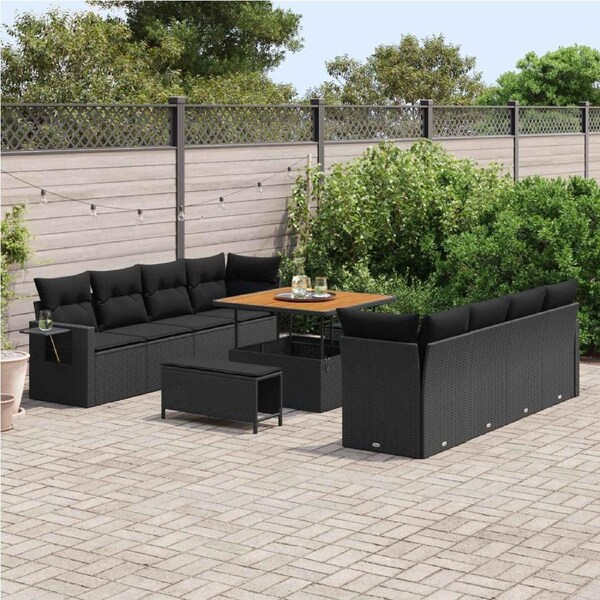 Garden Sofa Set with Cushion 11 pcs Black Poly rattan vidaXL
