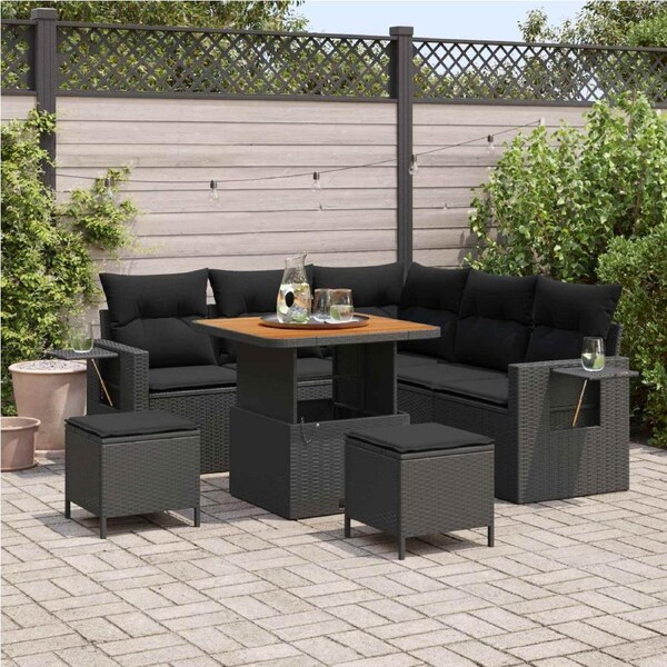 Garden Sofa Set with Cushion 8 pcs Black Poly Rattan vidaXL