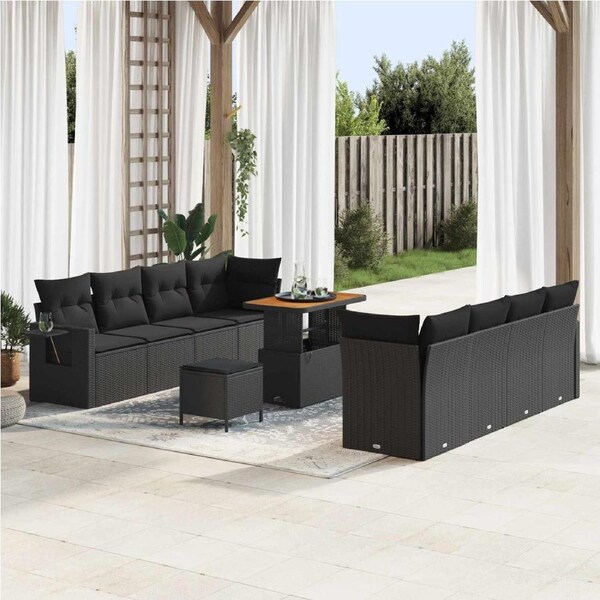 Garden Sofa Set with Cushion 11 pcs Black Poly rattan vidaXL