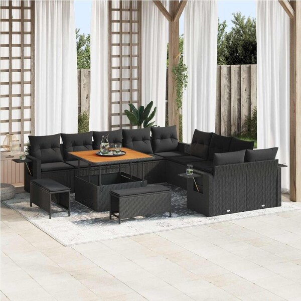 Garden Sofa Set Height-Adjustable 13 pcs Black Poly Rattan vidaXL