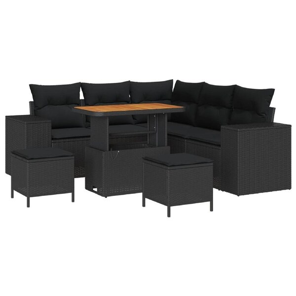 Garden Sofa Set with Cushion 8 pcs Black Poly Rattan vidaXL