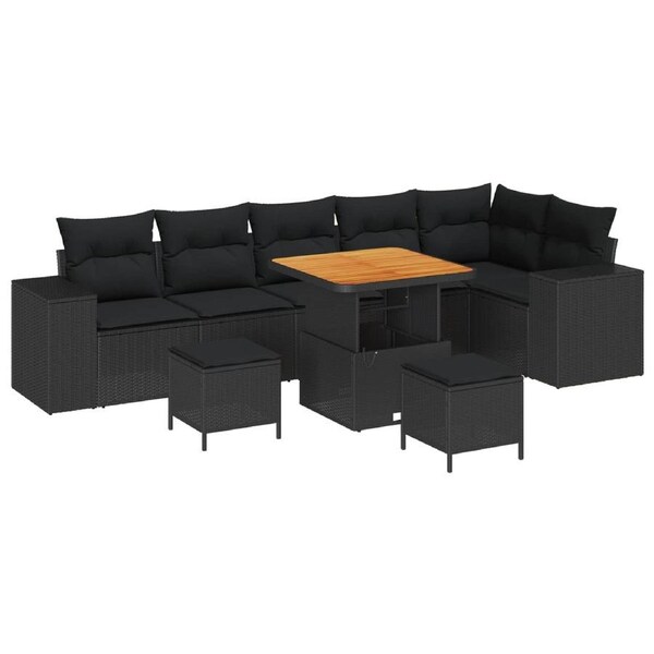 Garden Sofa Set with Cushion 9 pcs Black Poly Rattan vidaXL