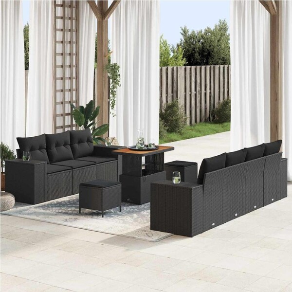 Garden Sofa Set Height-Adjustable 10 pcs Black Poly Rattan vidaXL