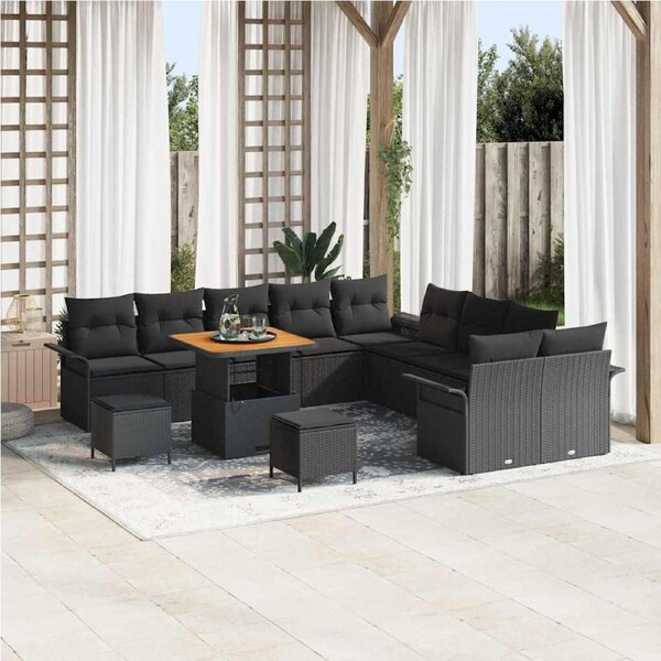 Garden Sofa Set with Cushion 13 pcs Black Poly Rattan vidaXL