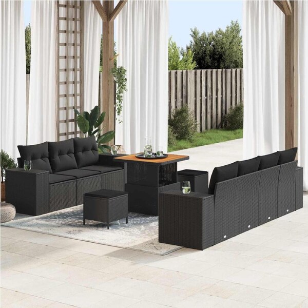 Garden Sofa Set Height-Adjustable 10 pcs Black Poly Rattan vidaXL