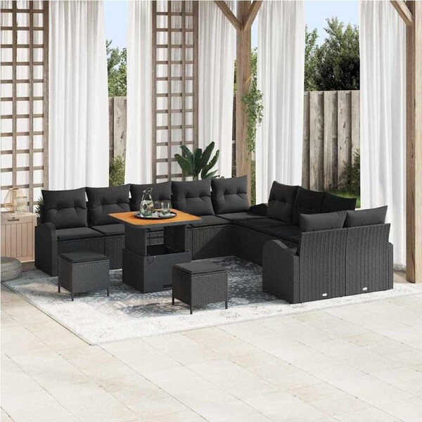 Garden Sofa Set with Cushion 13 pcs Black Poly rattan vidaXL