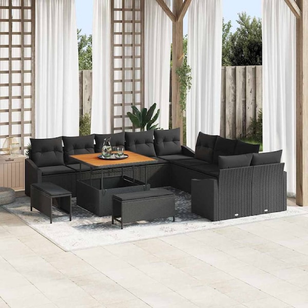 Garden Sofa Set with Cushion 13 pcs Black Poly rattan vidaXL