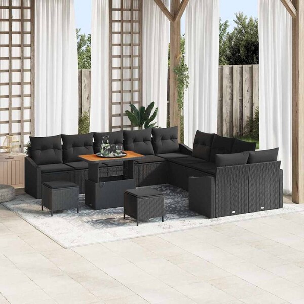 Garden Sofa Set with Cushion 13 pcs Black Poly rattan vidaXL