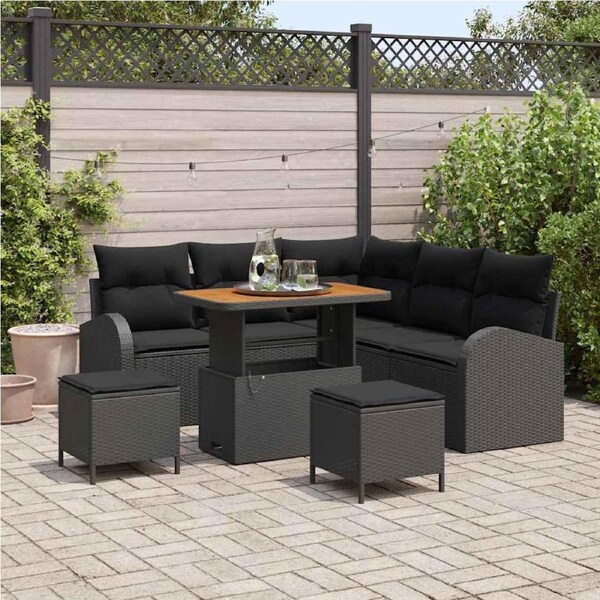 Garden Sofa Set with Cushion 8 pcs Black Poly rattan vidaXL