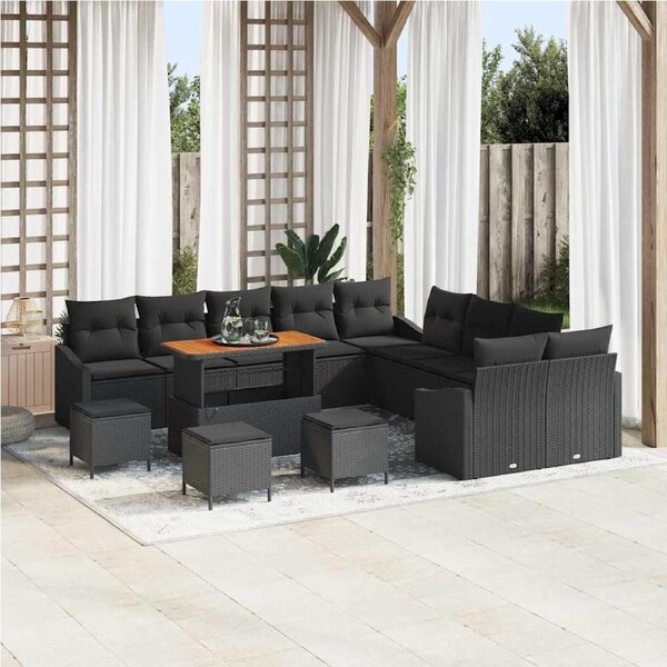 Garden Sofa Set with Cushion 14 pcs Black Poly rattan vidaXL