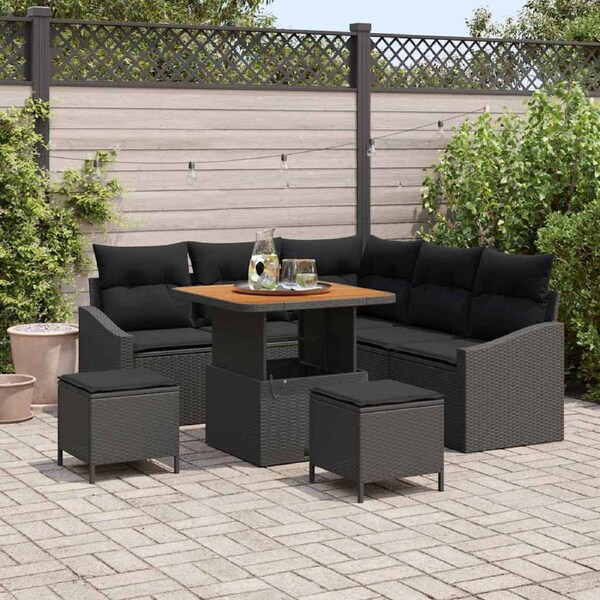 Garden Sofa Set with Cushion 8 pcs Black Poly rattan vidaXL