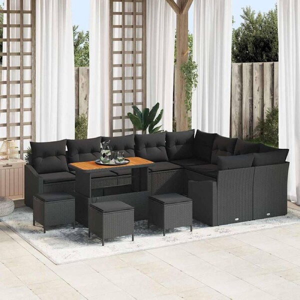 Garden Sofa Set with Cushion 13 pcs Black Poly rattan vidaXL