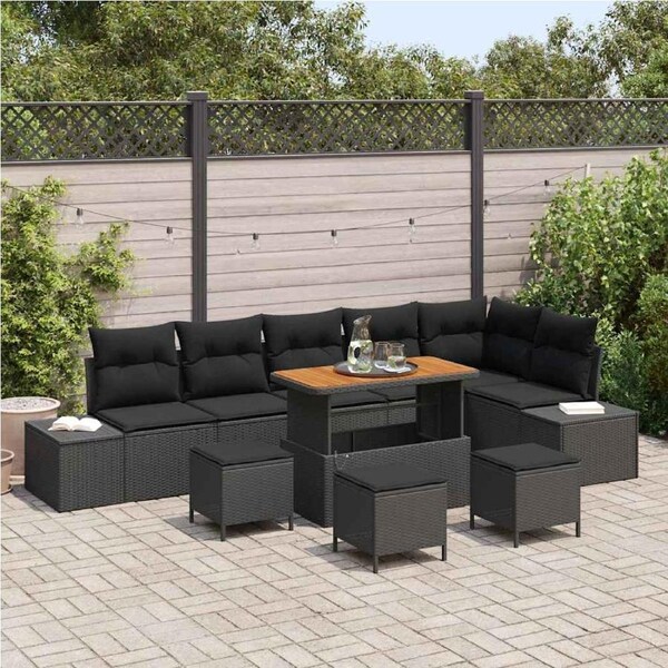 Garden Sofa Set with Cushion 10 pcs Black Poly rattan vidaXL