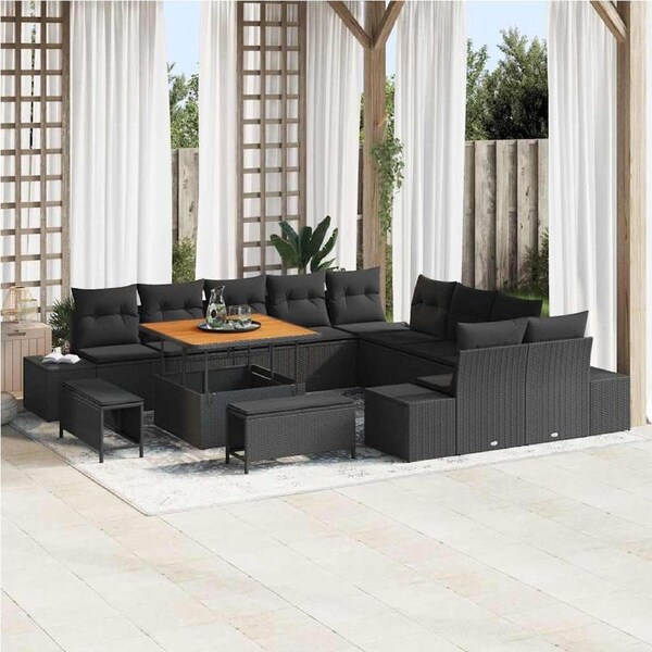 Garden Sofa Set with Cushion 13 pcs Black Poly rattan vidaXL