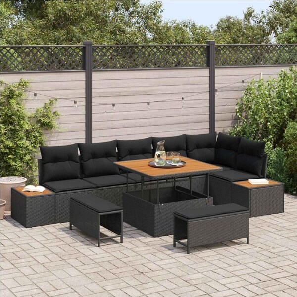 Garden Sofa Set 9 pcs Black Poly Rattan vidaXL