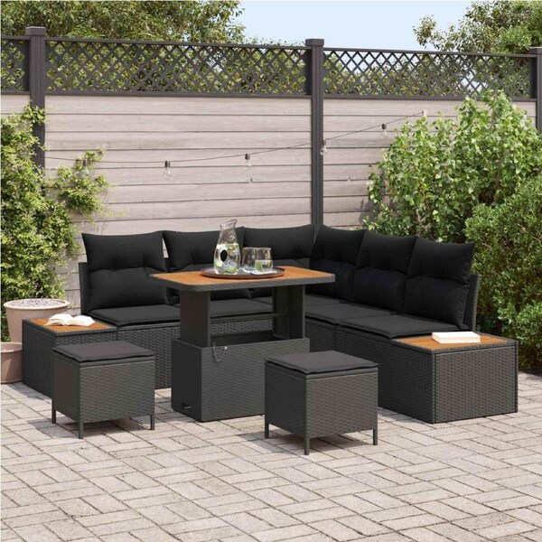 Garden Sofa Set 8 pcs Black Poly Rattan vidaXL
