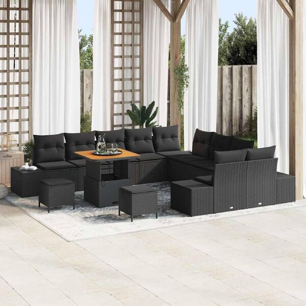 Garden Sofa Set with Cushion 13 pcs Black Poly rattan vidaXL