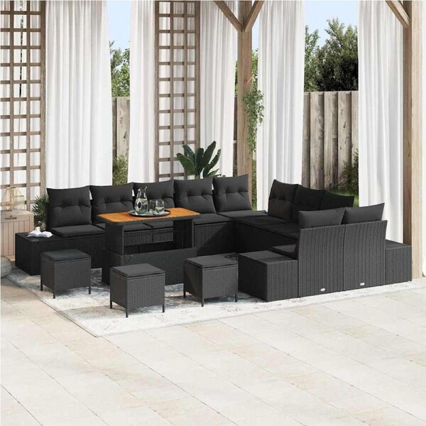Garden Sofa Set with Cushion 14 pcs Black Poly rattan vidaXL