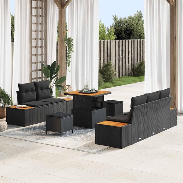Garden Sofa Set 8 pcs Black Poly Rattan vidaXL