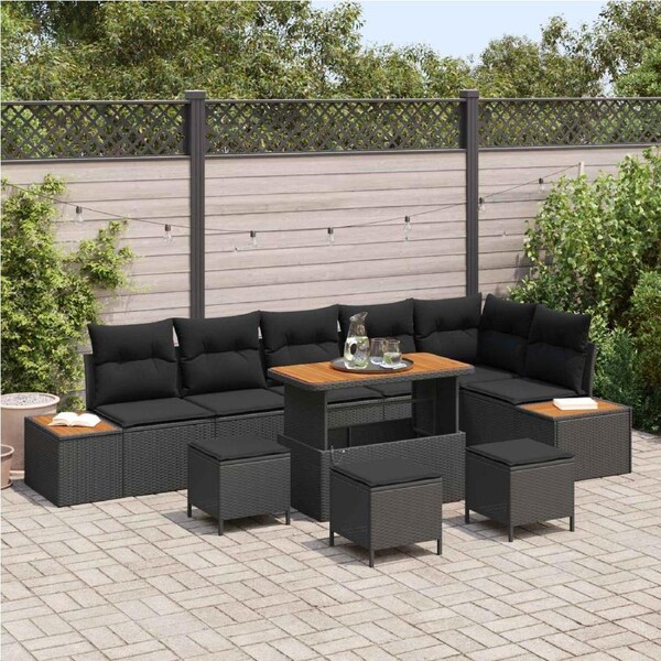 Garden Sofa Set 10 pcs Black Poly Rattan vidaXL