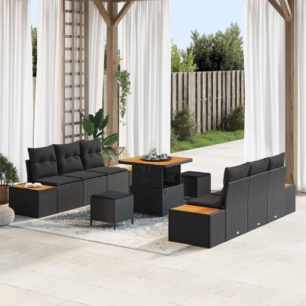 Garden Sofa Set 9 pcs Black Poly Rattan vidaXL