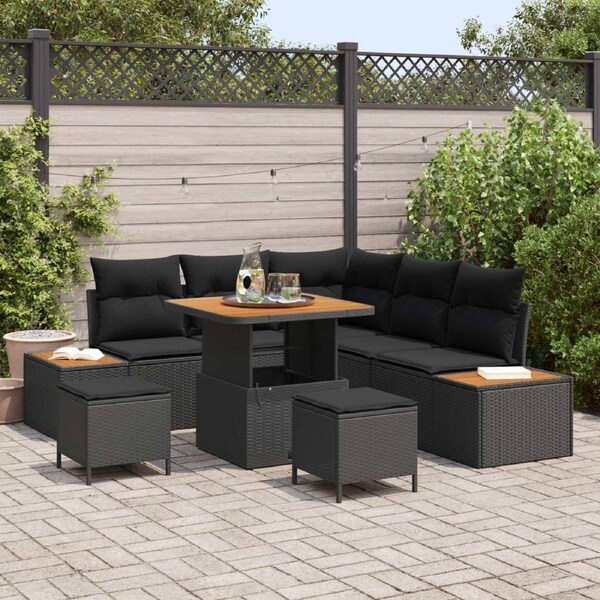 Garden Sofa Set 8 pcs Black Poly Rattan vidaXL