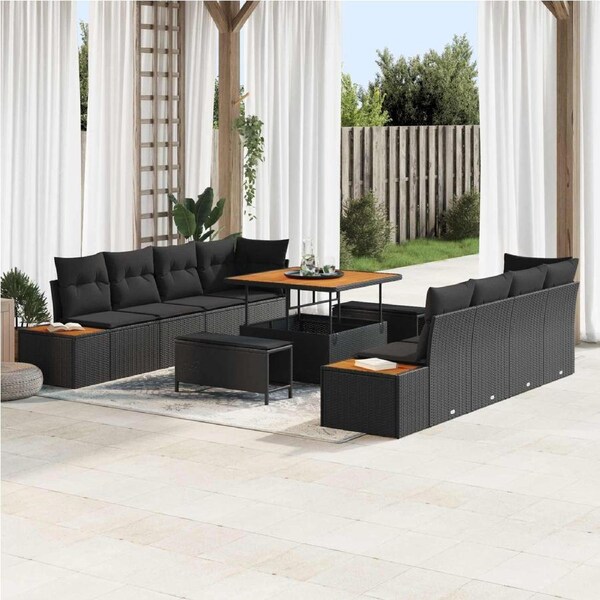Garden Sofa Set 11 pcs Black Poly Rattan vidaXL