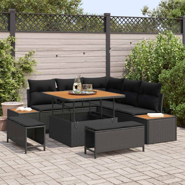 Garden Sofa Set 8 pcs Black Poly Rattan vidaXL