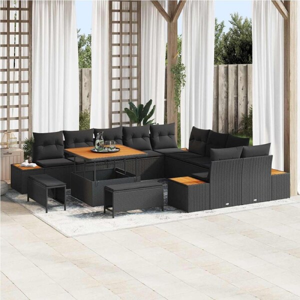 Garden Sofa Set 13 pcs Black Poly Rattan vidaXL