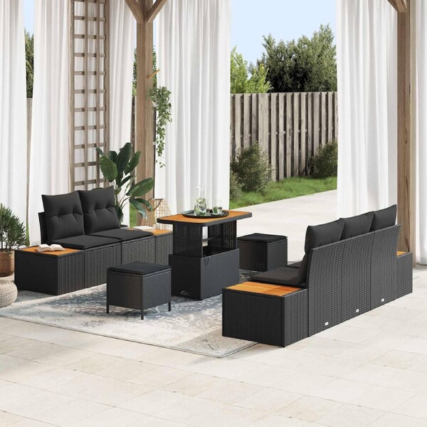 Garden Sofa Set 8 pcs Black Poly Rattan vidaXL