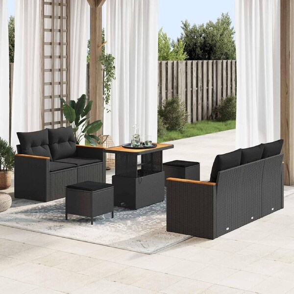 Garden Sofa Set 8 pcs Black Poly Rattan vidaXL