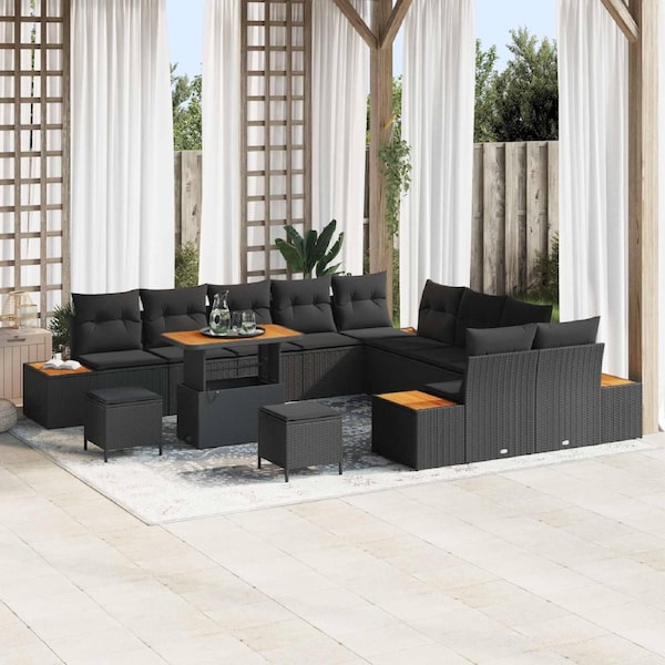 Garden Sofa Set 13 pcs Black Poly Rattan vidaXL
