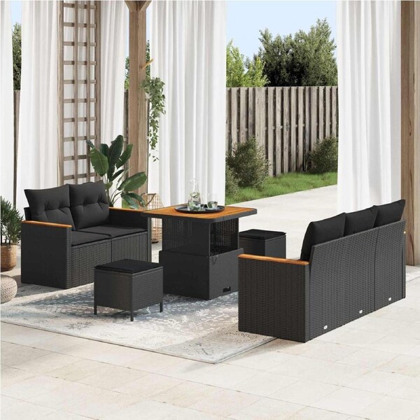 Garden Sofa Set 8 pcs Black Poly Rattan vidaXL