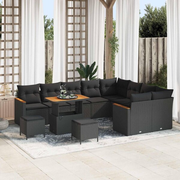 Garden Sofa Set 12 pcs Black Poly Rattan vidaXL