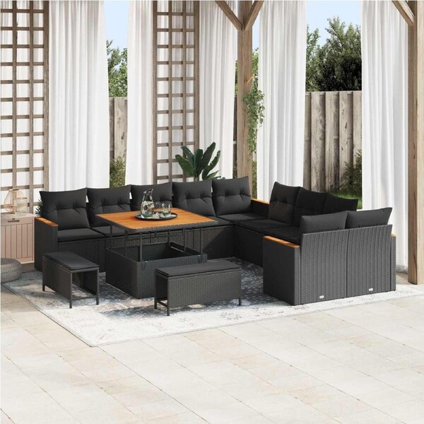 Garden Sofa Set 13 pcs Black Poly Rattan vidaXL