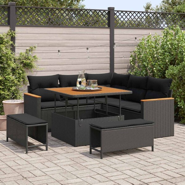 Garden Sofa Set 8 pcs Black Poly Rattan vidaXL