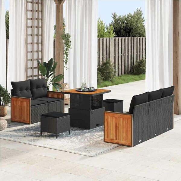 Garden Sofa Set 8 pcs Black Poly Rattan and Powder-coated Steel vidaXL