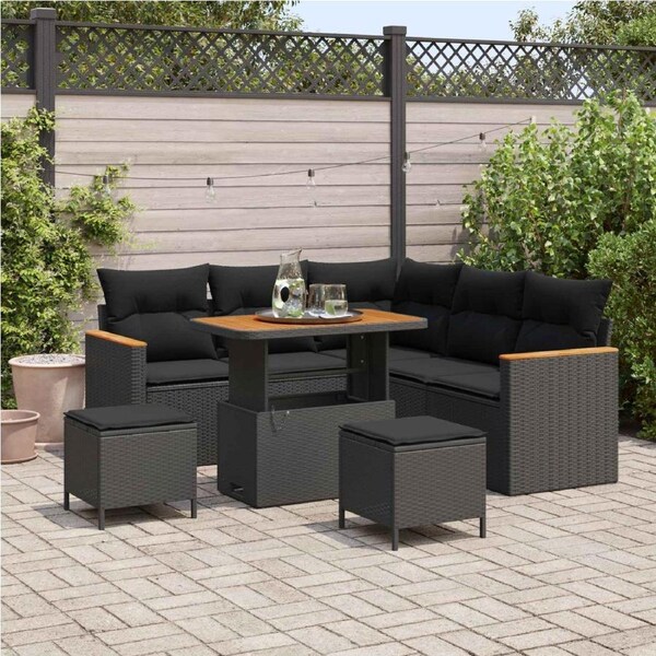 Garden Sofa Set 8 pcs Black Poly Rattan vidaXL