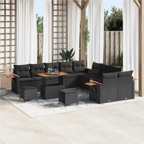 Garden Sofa Set with Cushion 13 pcs Black vidaXL