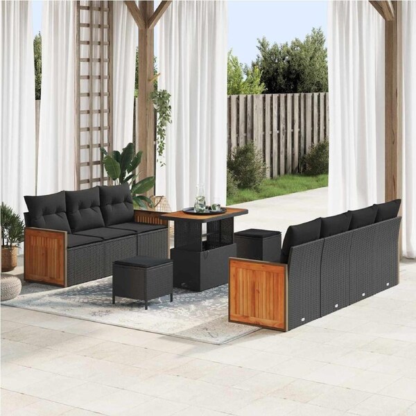 Garden Sofa Set with Cushion 10 pcs Black vidaXL