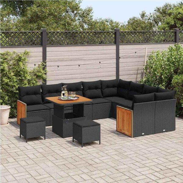 Garden Sofa Set with Cushion 12 pcs Black vidaXL