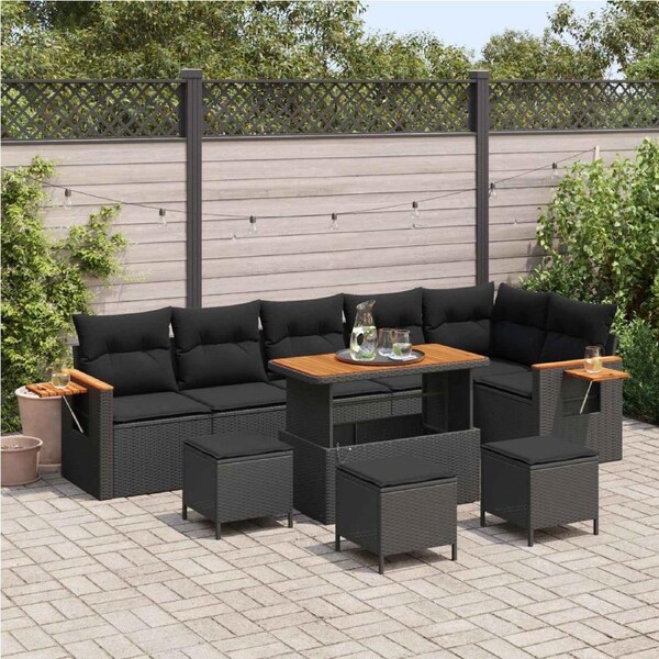 Garden Sofa Set with Cushion 10 pcs Black vidaXL