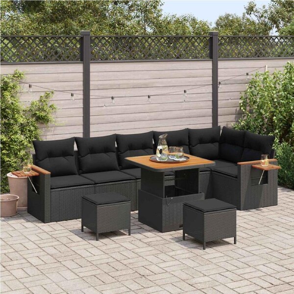 Garden Sofa Set 9 pcs Black Poly Rattan and Powder-Coated Steel vidaXL