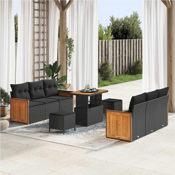 Garden Sofa Set 9 pcs Black Poly Rattan and Powder-coated Steel vidaXL
