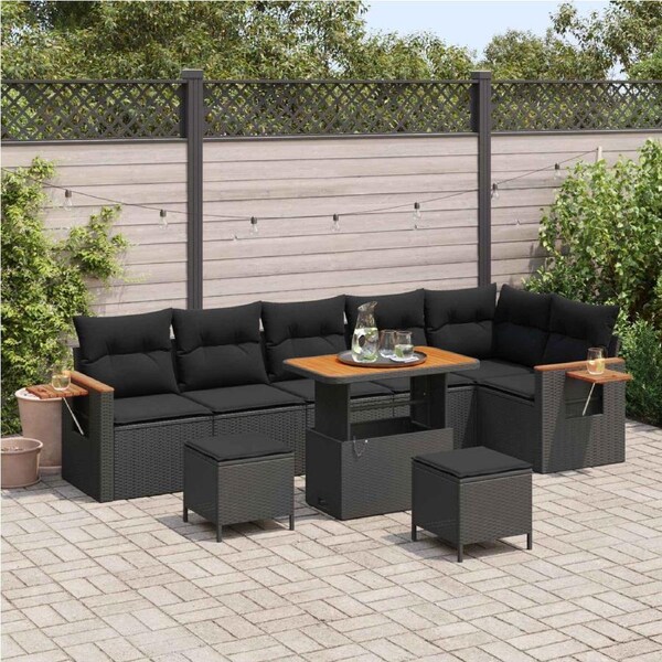 Garden Sofa Set 9 pcs Black Poly Rattan and Powder-Coated Steel vidaXL