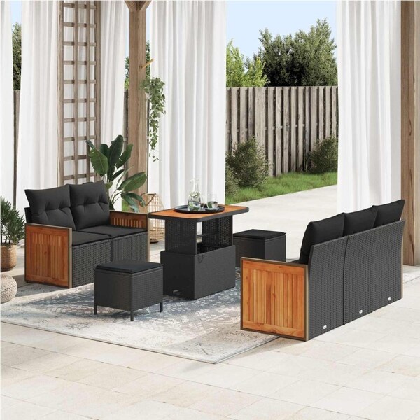 Garden Sofa Set 8 pcs Black Poly Rattan and Powder-coated Steel vidaXL