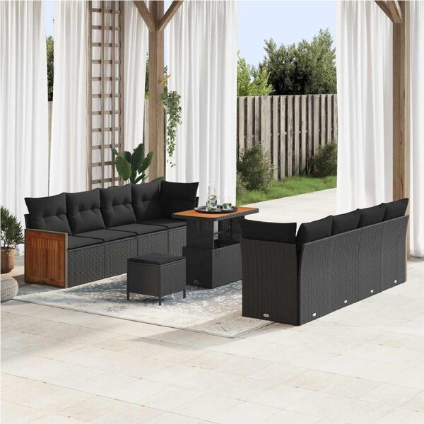 Garden Sofa Set with Cushion 11 pcs Black vidaXL