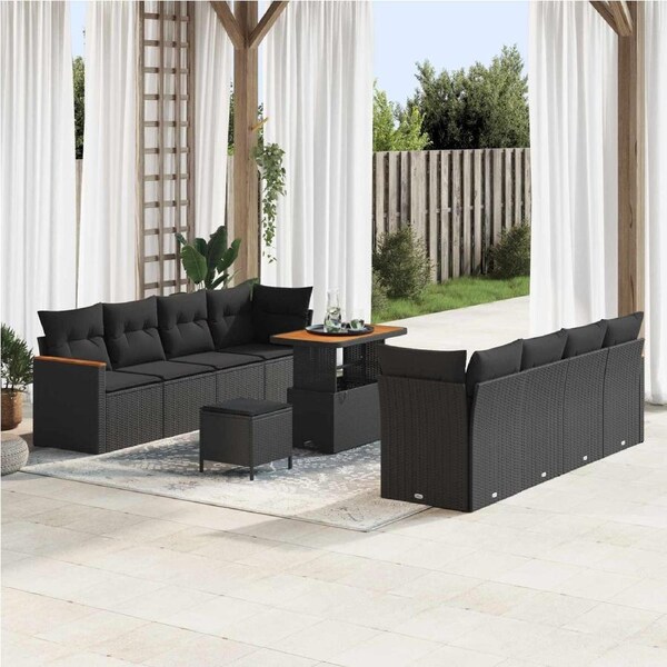 Garden Sofa Set 11 pcs Black Poly Rattan vidaXL