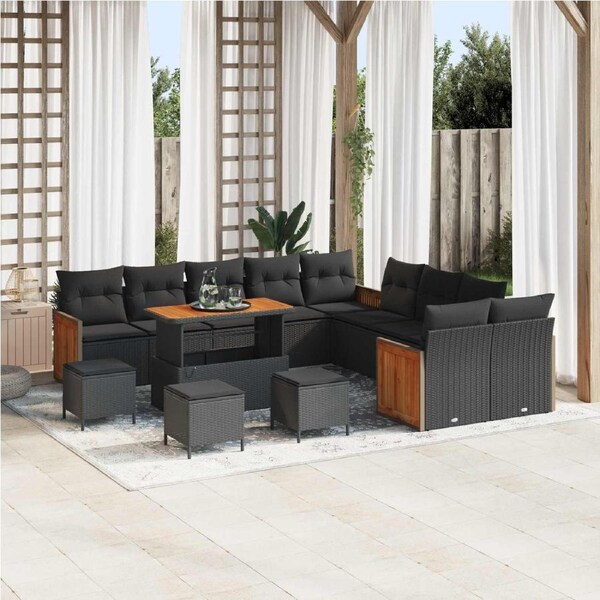 Garden Sofa Set with Cushion 14 pcs Black vidaXL